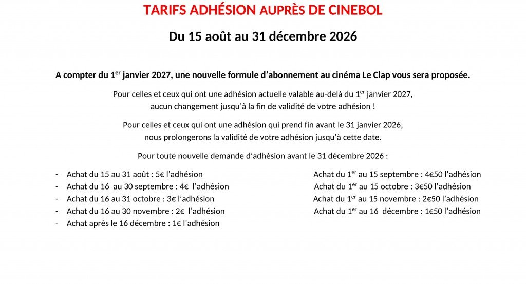 actualité Tarifs Adhérents